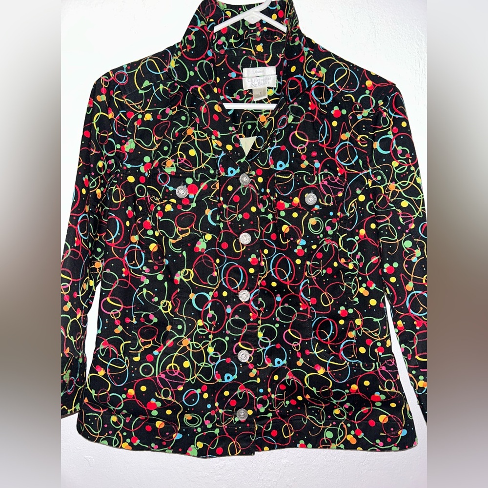 Christopher & Banks Colorful Circles Button Up Jacket